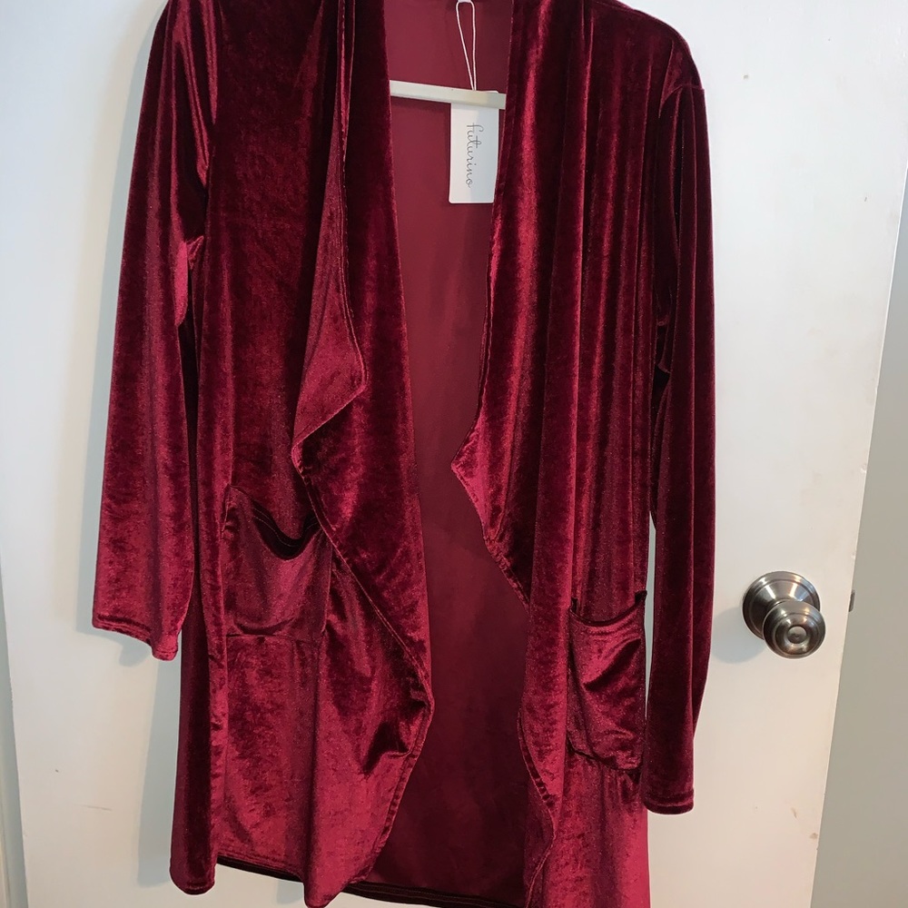 Burgundy velvet cardigan